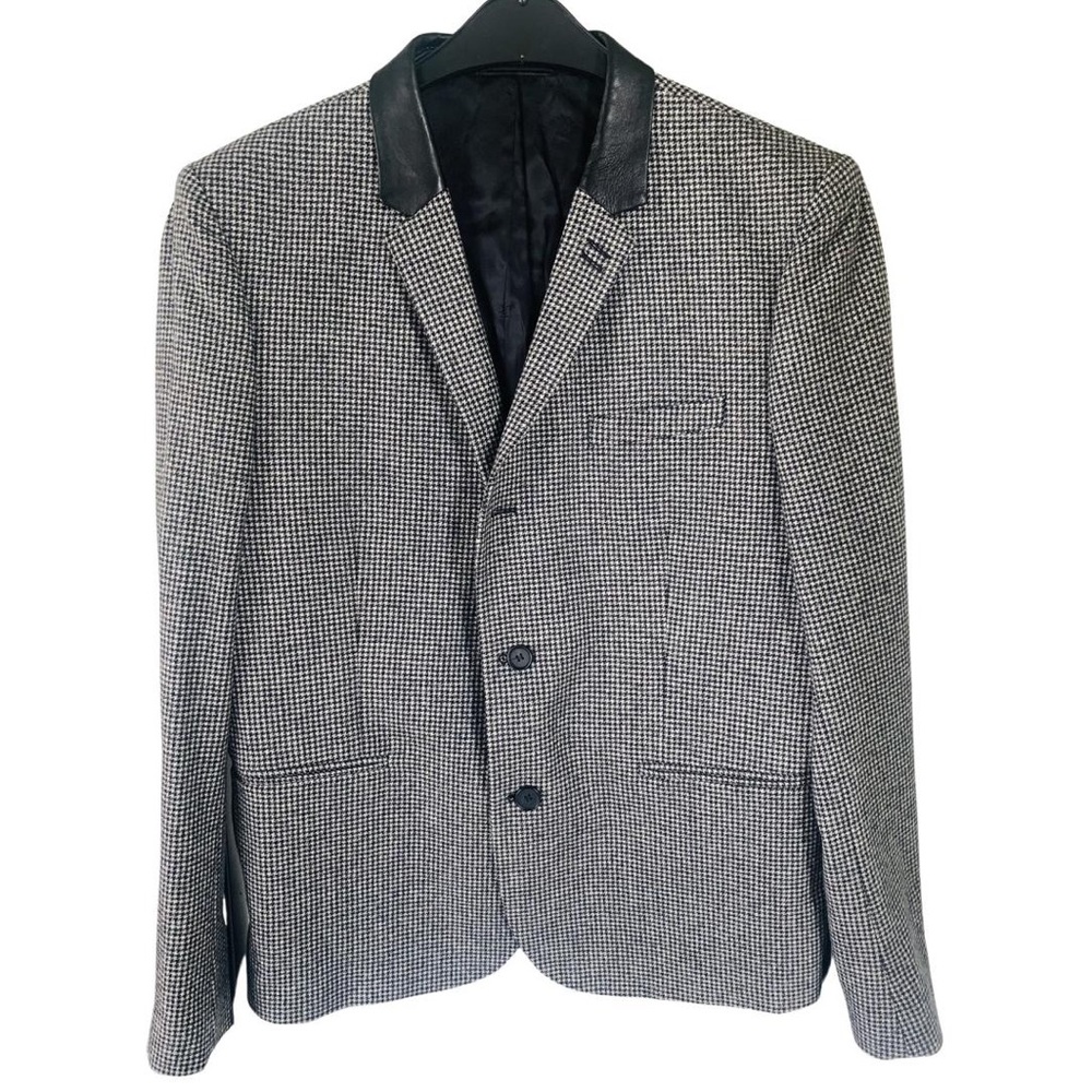 The Kooples Men’s Tartan / Houndstooth Blazer with leather collar.